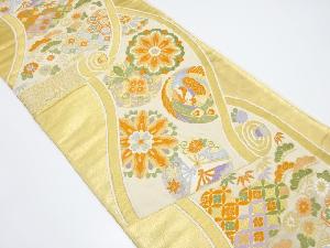 巻物に鳳凰・花・古典柄織り出し　袋帯